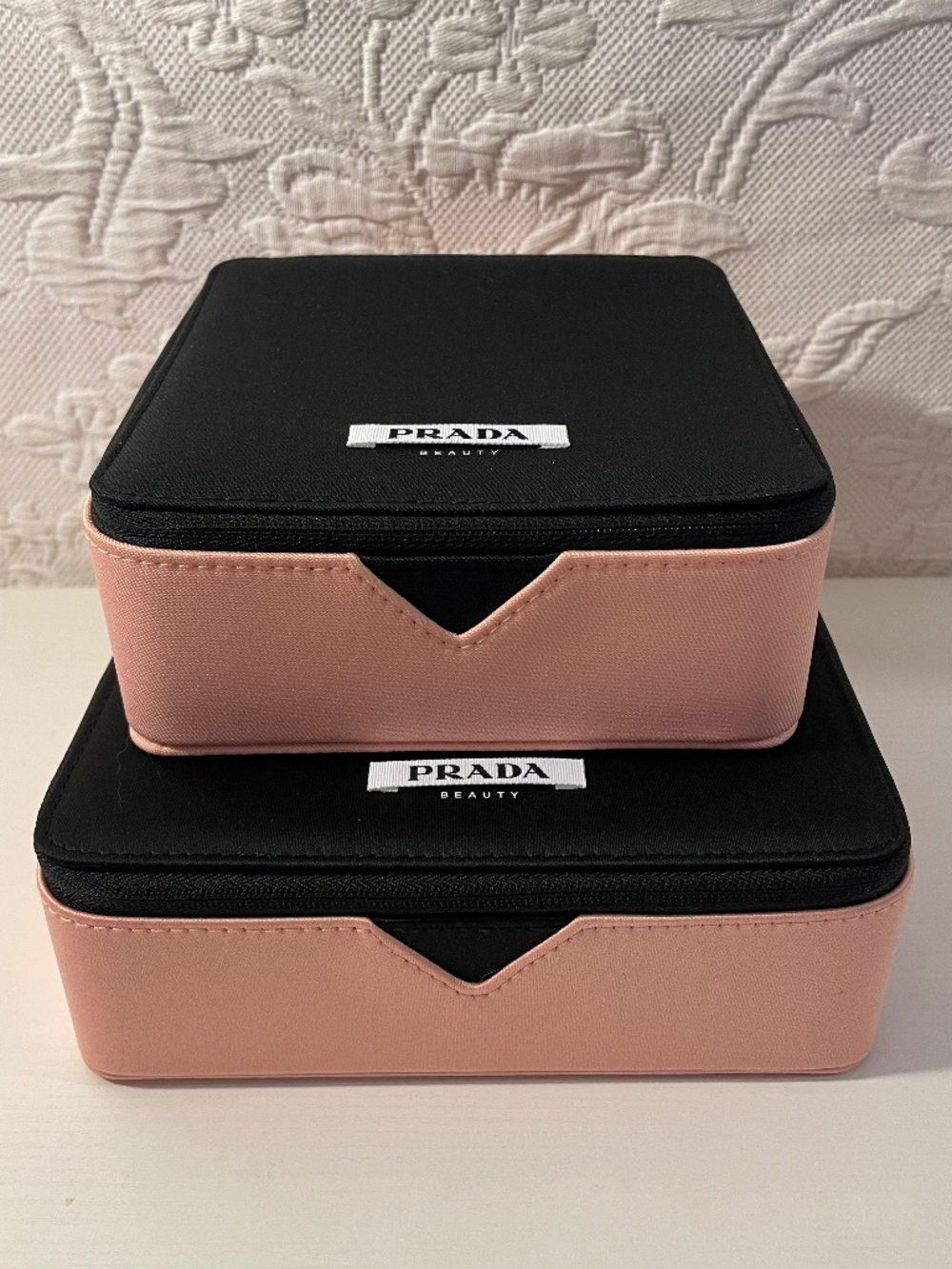 Prada Beauty Paradoxe Black & Pink Rectangle Square Vanity Makeup Cases Set of 2